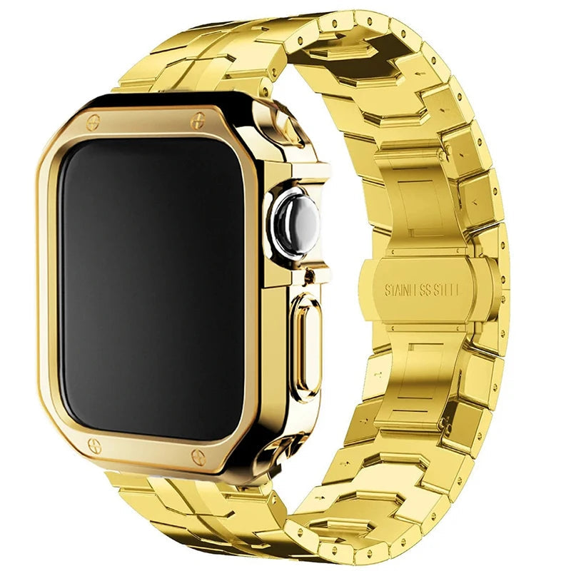 Stainless Steel Link Strap + TPU Case Combo for Apple Watch