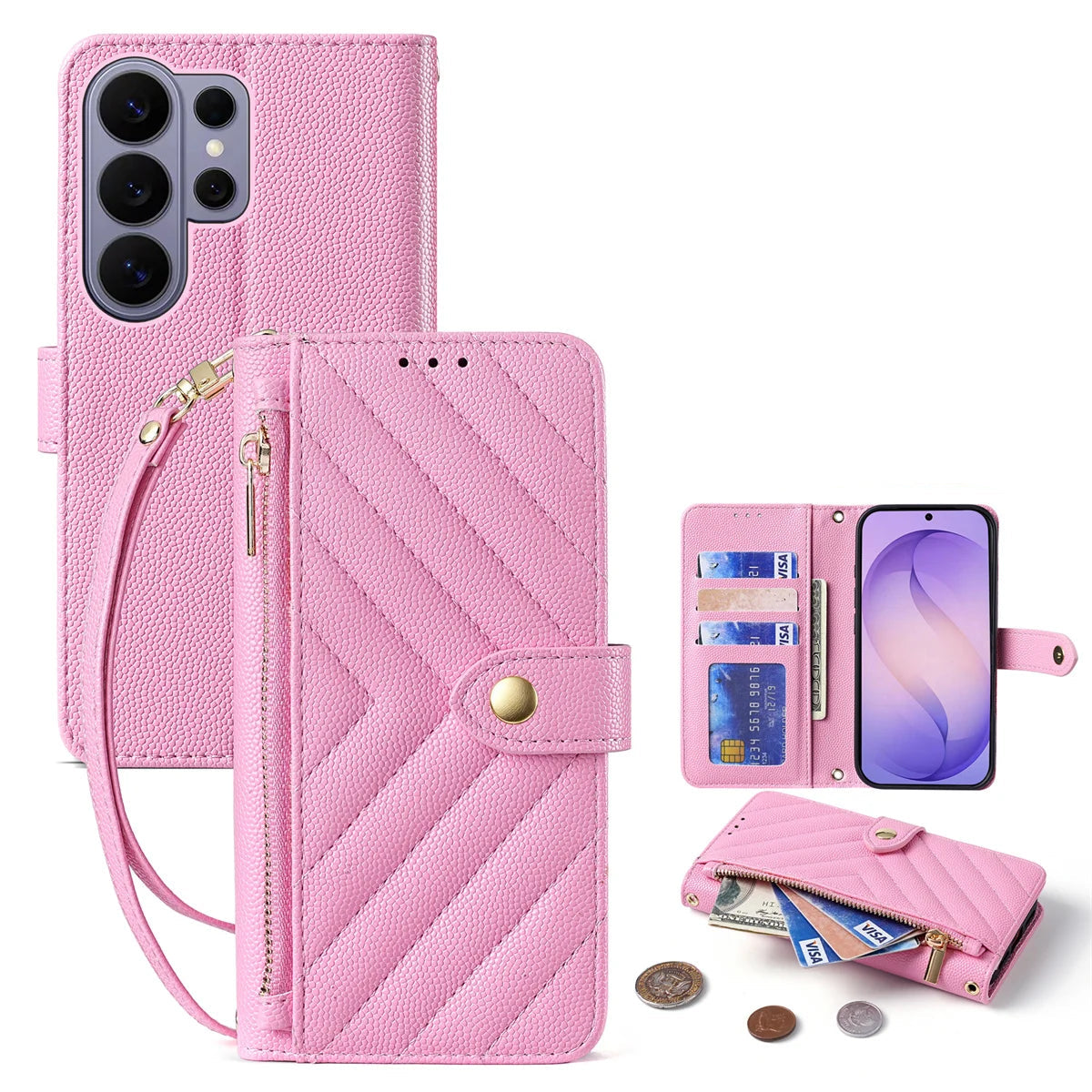 Pebbled Leather Crossbody Wallet Case for Samsung Galaxy S25 Series