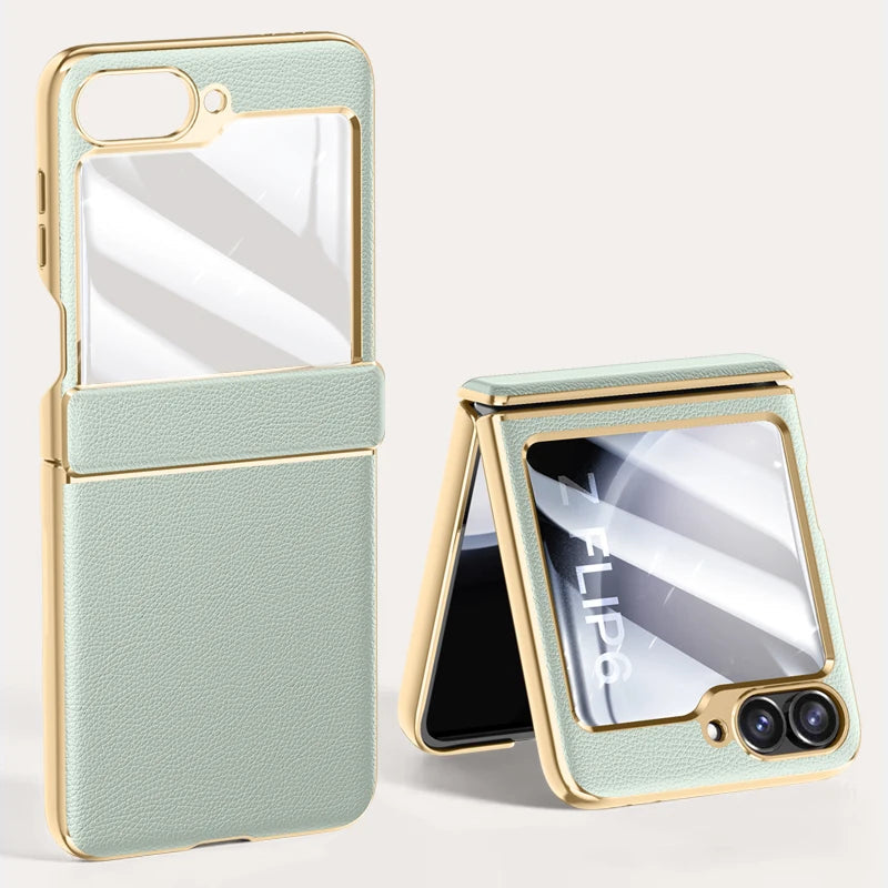 Shockproof Electroplated Leather Hard Shell Case for Samsung Galaxy Z Flip 6