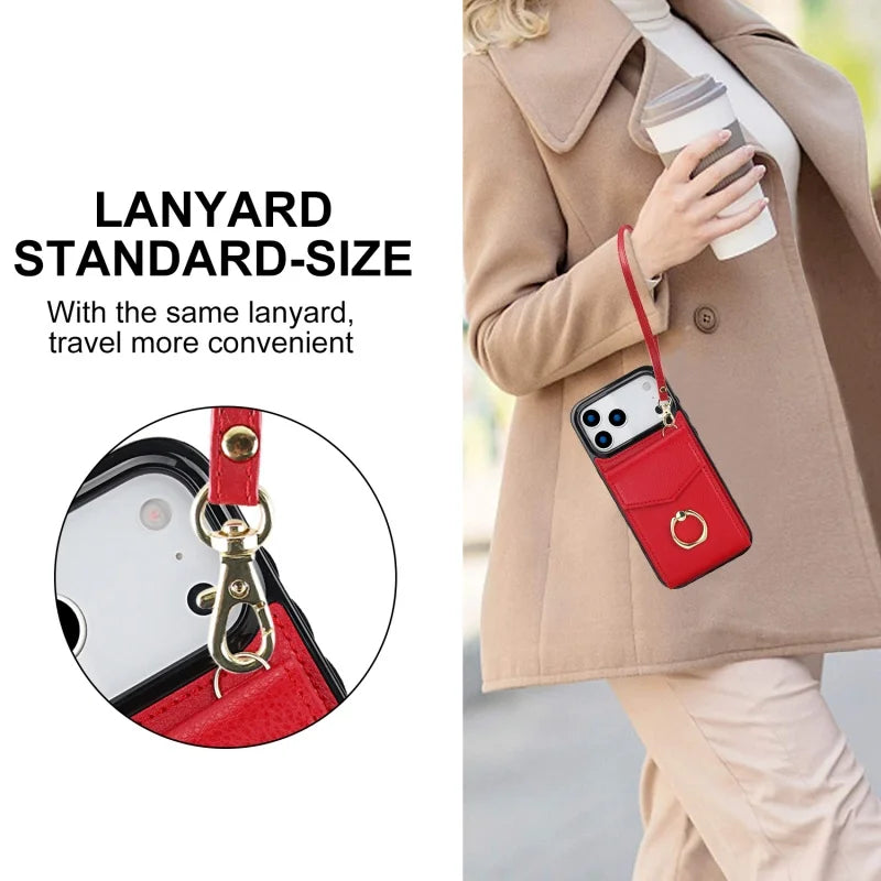 All-in-One Leather Flip Case with Ring & Slots for iPhone 17 Series