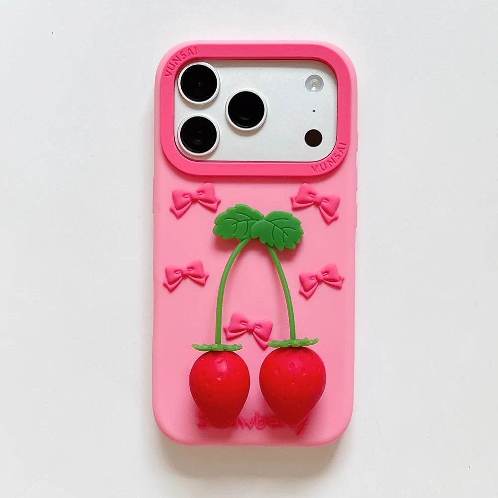3D Strawberry Bow Silicone Case for iPhone 17 Series