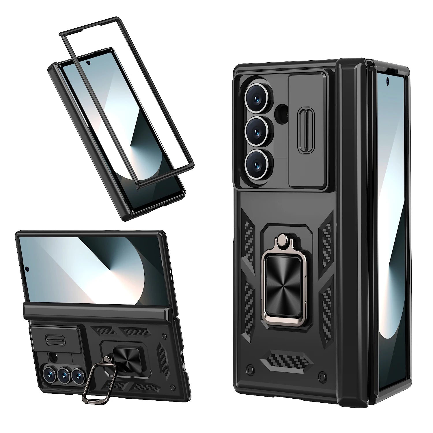 Rugged Armor Case with Sliding Camera Cover and Ring Stand for Samsung Galaxy Z Fold 8 Ultra