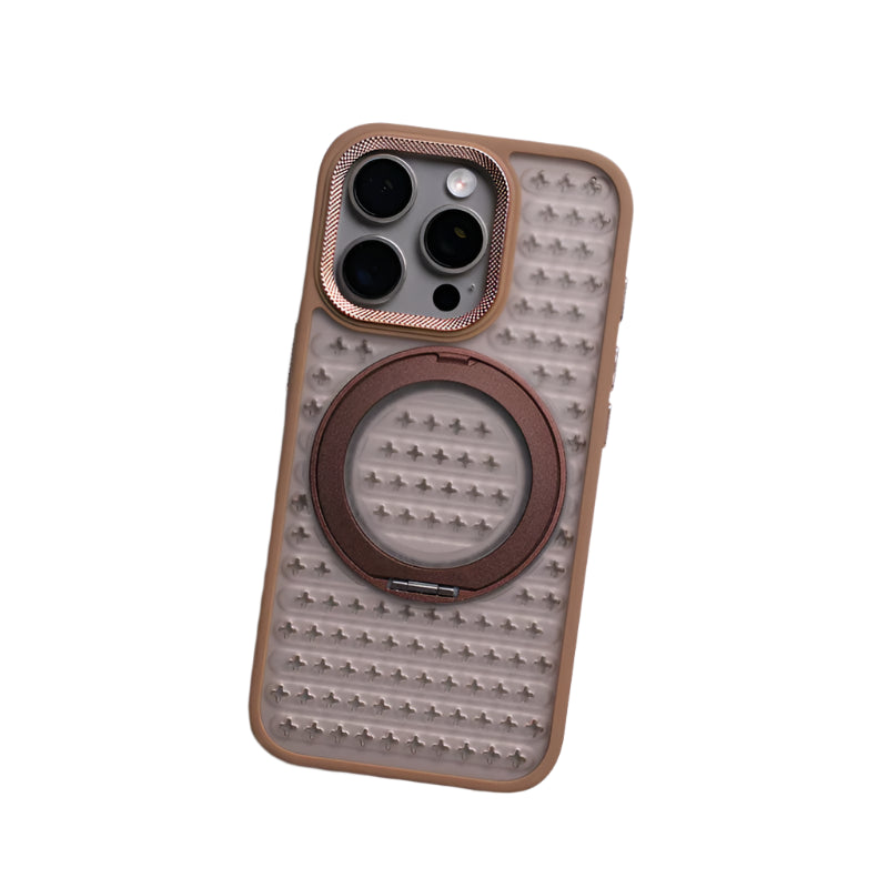 Frosted Grid Mesh MagSafe Case with 360° Rotating Kickstand for iPhone 16 Series