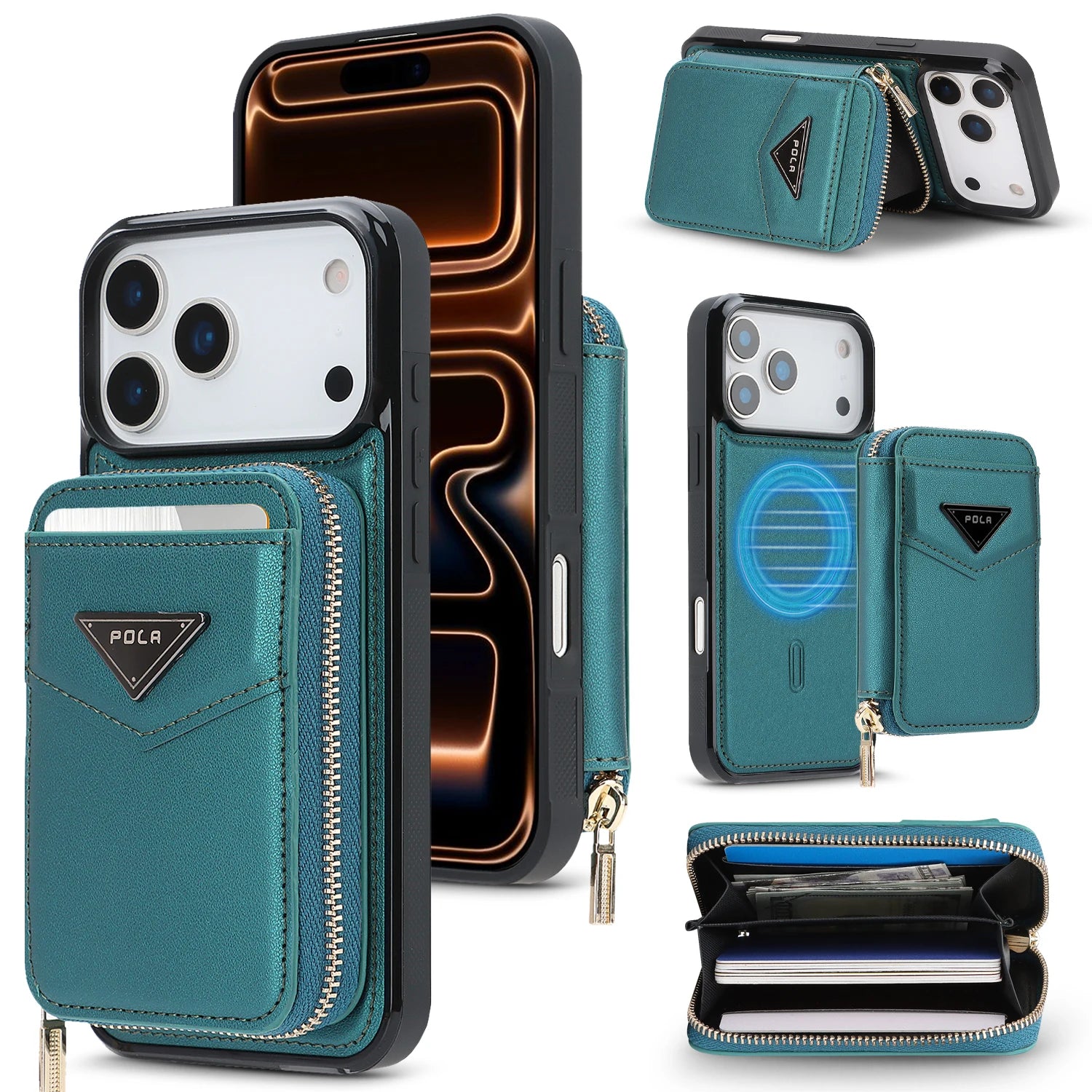Shockproof Leather MagSafe Case with Detachable Zipper Wallet for iPhone 17 Serie