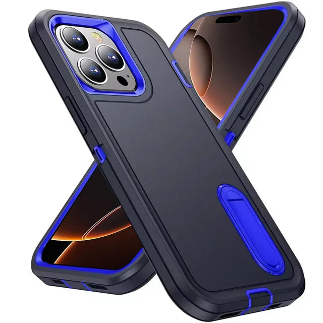 3-in-1 Hybrid Military-Grade Anti-Shock Case with Hard PC Holder for iPhone 16 Series