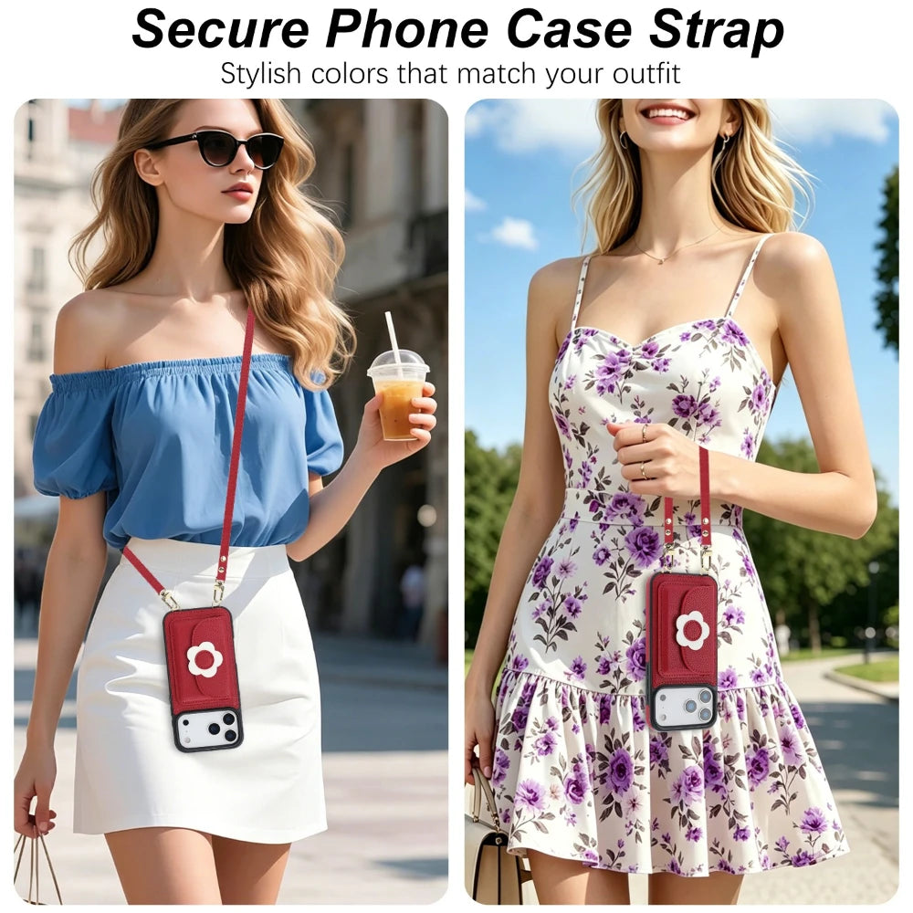 Crossbody Leather Wallet Case with Card Slots and Stand for iPhone 17 Series
