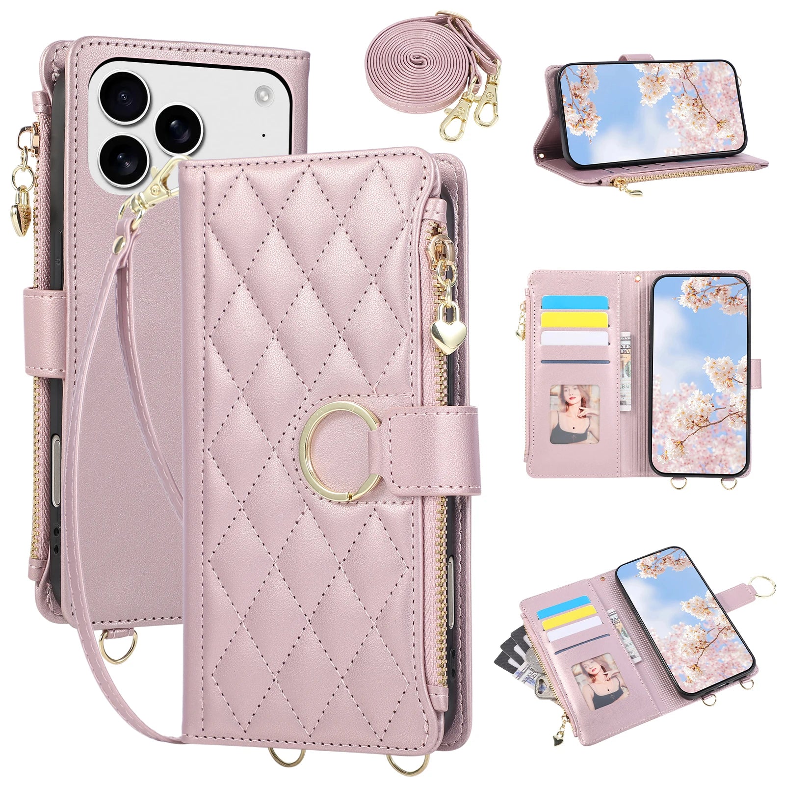 Premium Crossbody Zipper Leather Flip Case for iPhone 17 Series