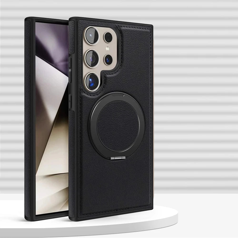 Samsung Galaxy S25 Series Leather Case with 360° Rotating Stand