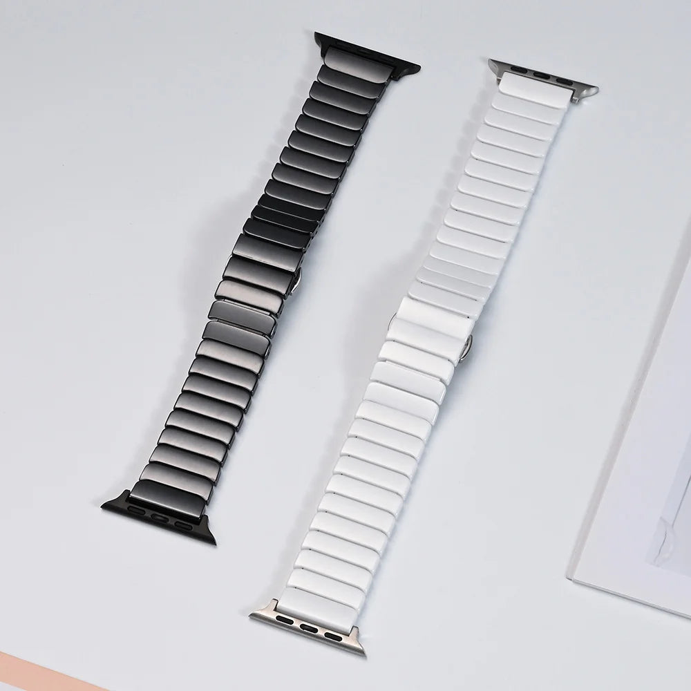 Ceramic Link Bracelet Band with Butterfly Clasp for Apple Watch