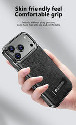 Premium Electroplated Leather Magsafe Case with Foldable Stand for iPhone 17 Series