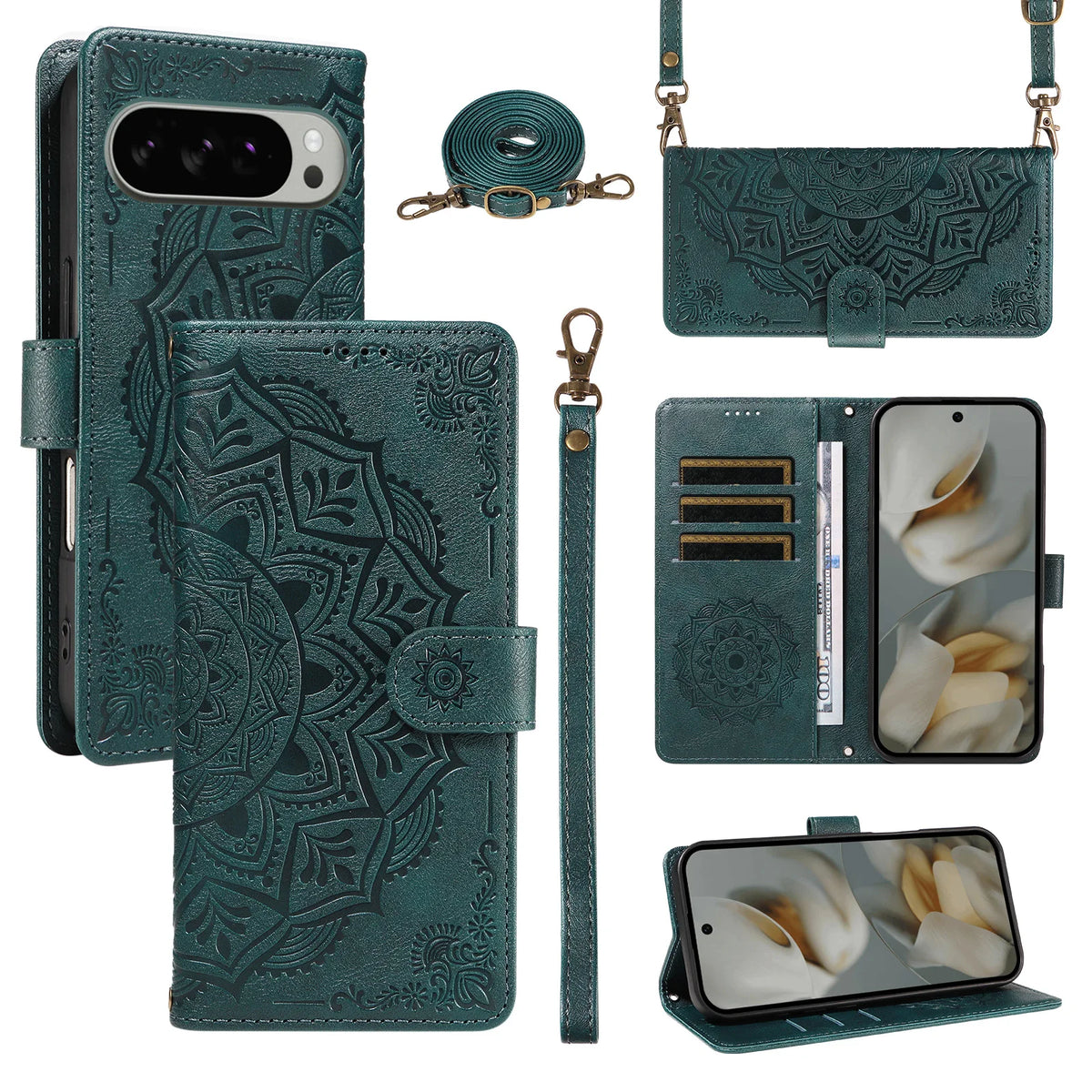 Luxury Embossed Datura Leather Case for Google Pixel 9 Series