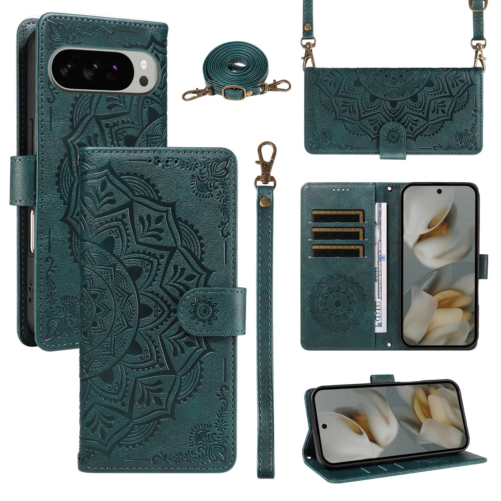 Luxury Embossed Datura Leather Case for Google Pixel 9 Series