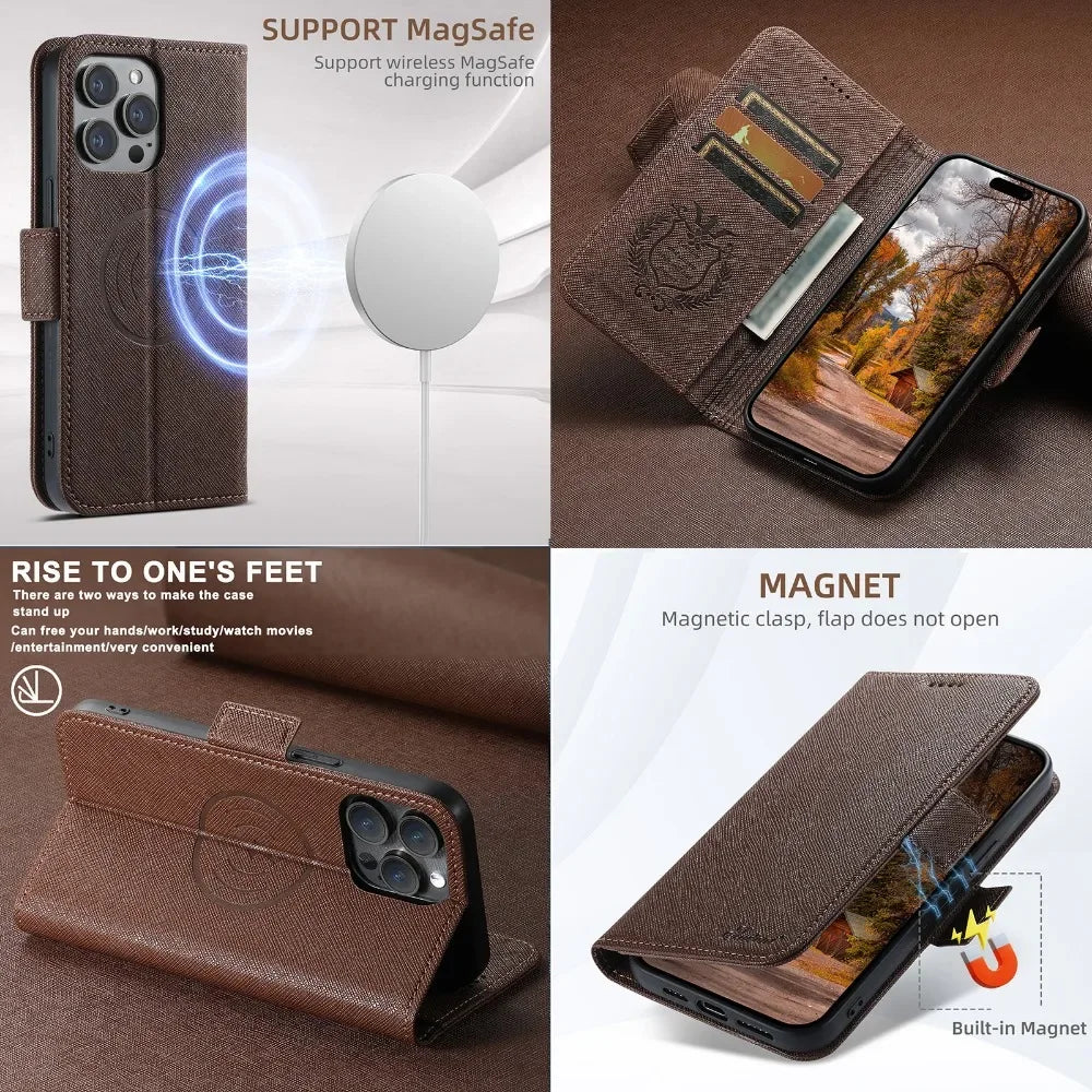iPhone 15 Series Flip Leather MagSafe Case with Card Holder