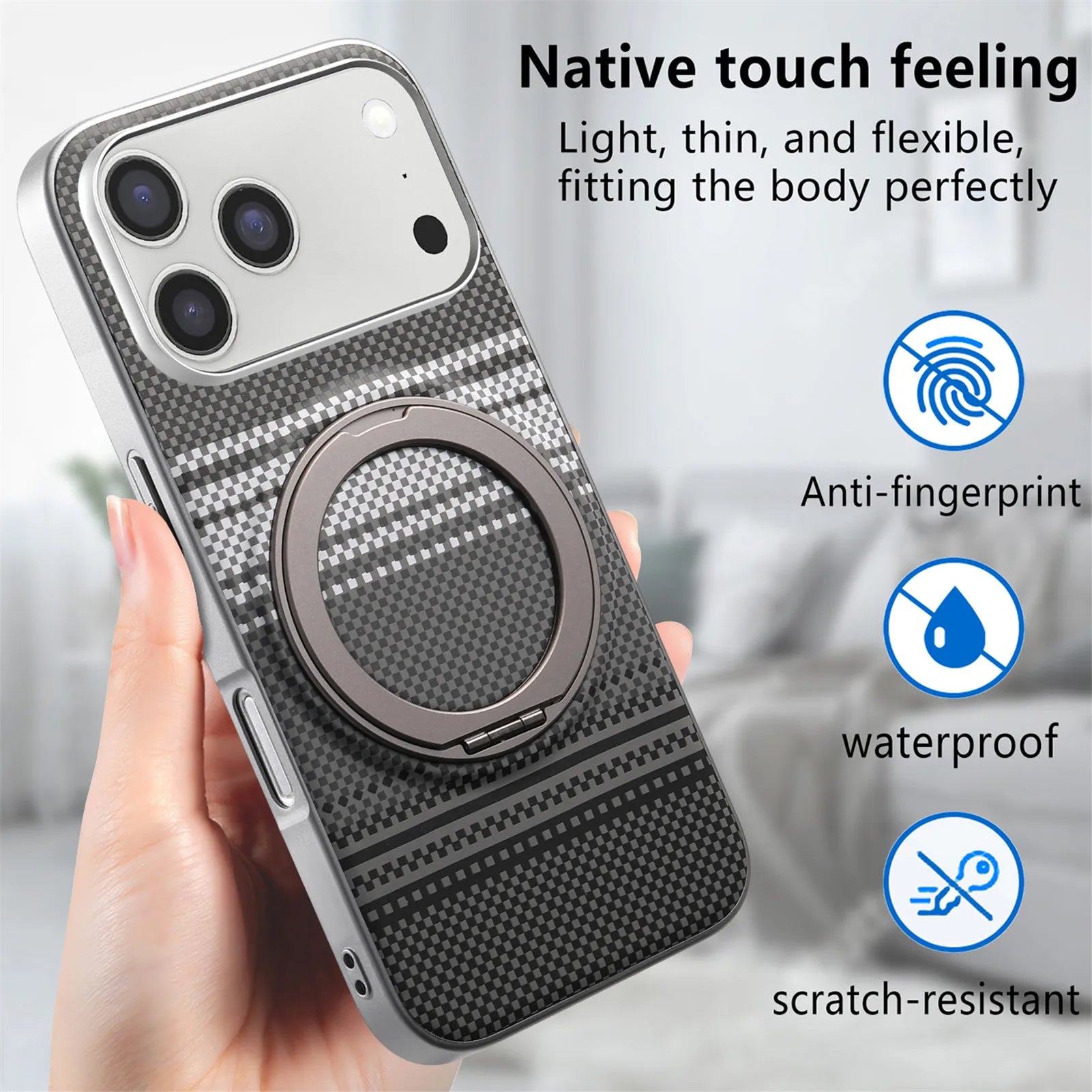Carbon Fiber MagSafe Case with 360° Rotating Kickstand for iPhone 17 Series