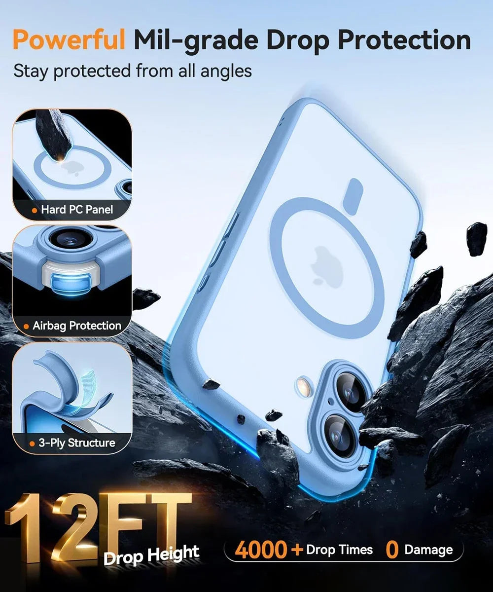 Luxury Matte Translucent MagSafe Armor Case for iPhone 16 Series