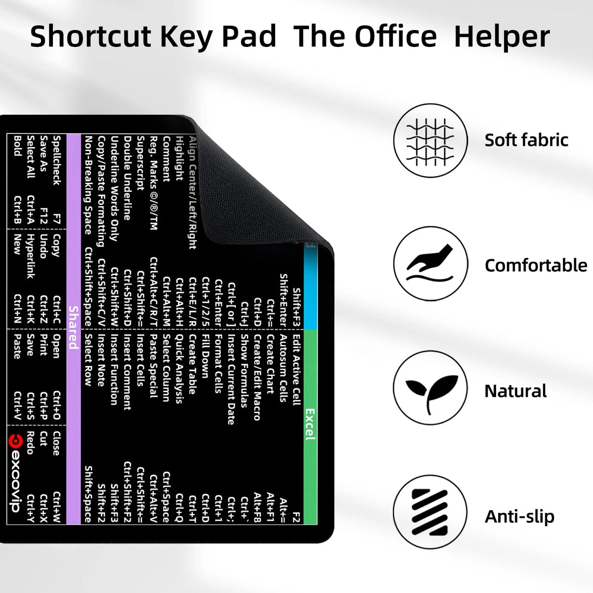 Color-Coded Excel Word Shortcuts Mousepad