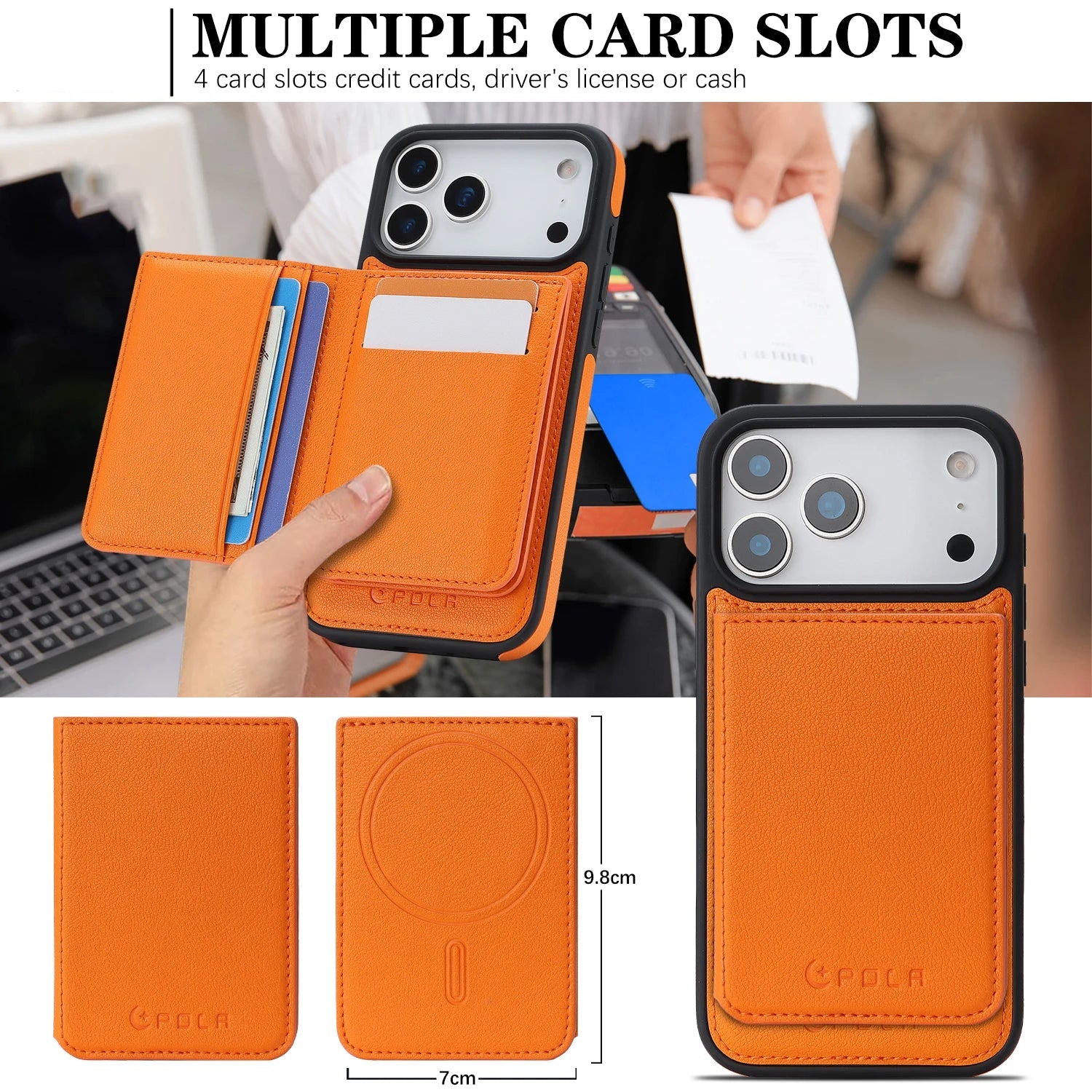 Luxury MagSafe Leather Case with Removable Multi Card Holder for iPhone 17 Series
