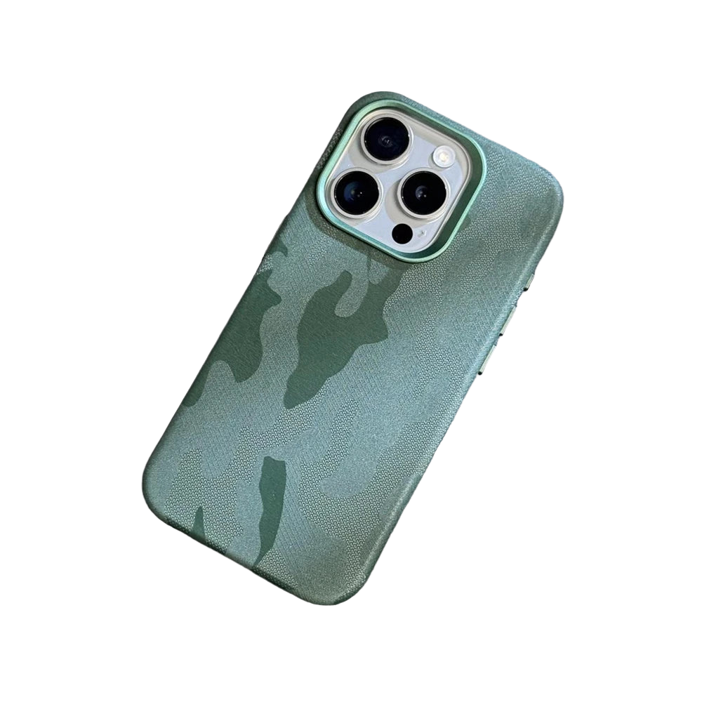 Camouflage Leather MagSafe Shockproof Armor Case for iPhone 15 Series