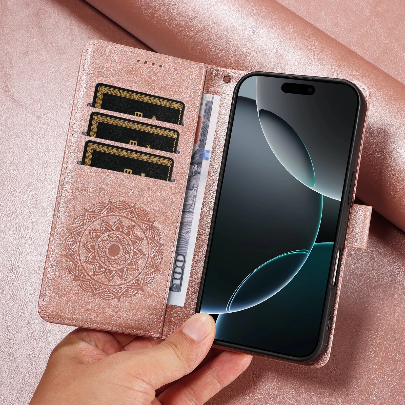 Embossed Mandala Crossbody Leather Wallet Case for Samsung S26 Series