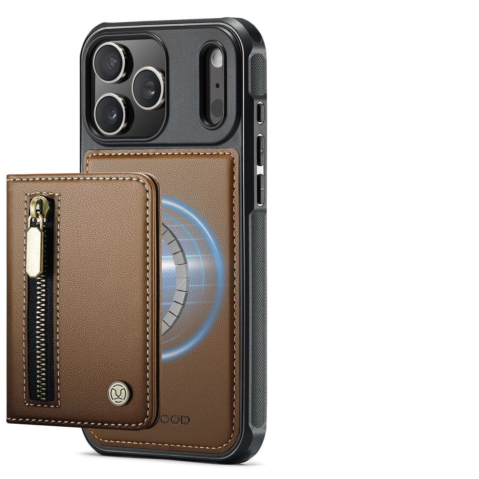 2-in-1 Detachable PU Leather MagSafe Case with Zippered RFID Card Slot for iPhone 17 Series