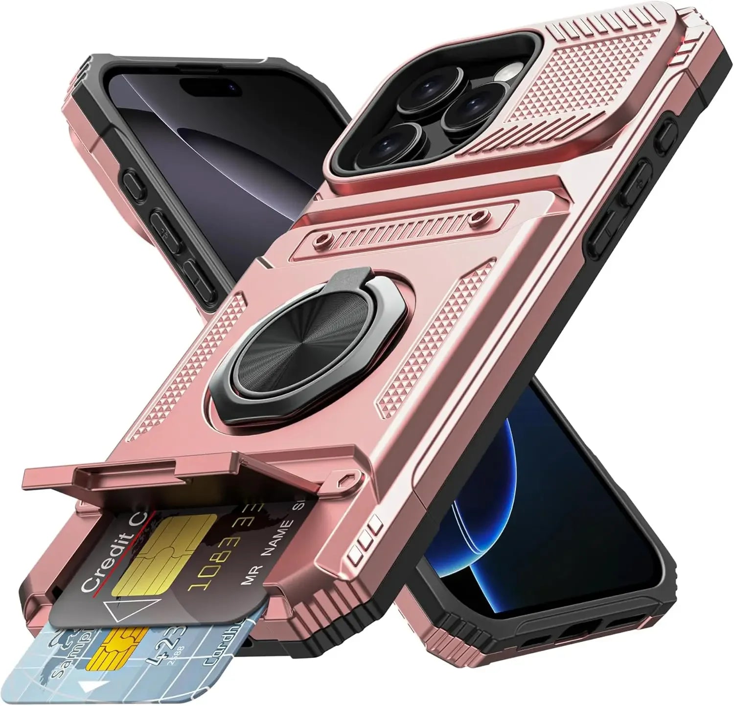 iPhone 15 Series Shockproof Heavy Duty Magnetic Case with Ring & Card Slot