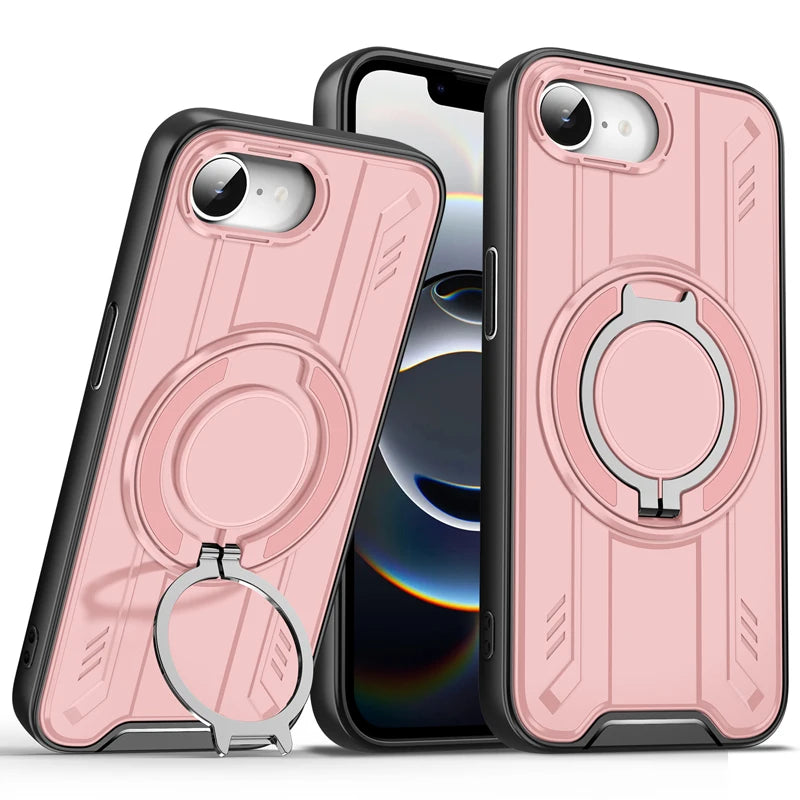 Shockproof Magnetic Hybrid Phone Case with Rotating Ring Bracket for iPhone 16e