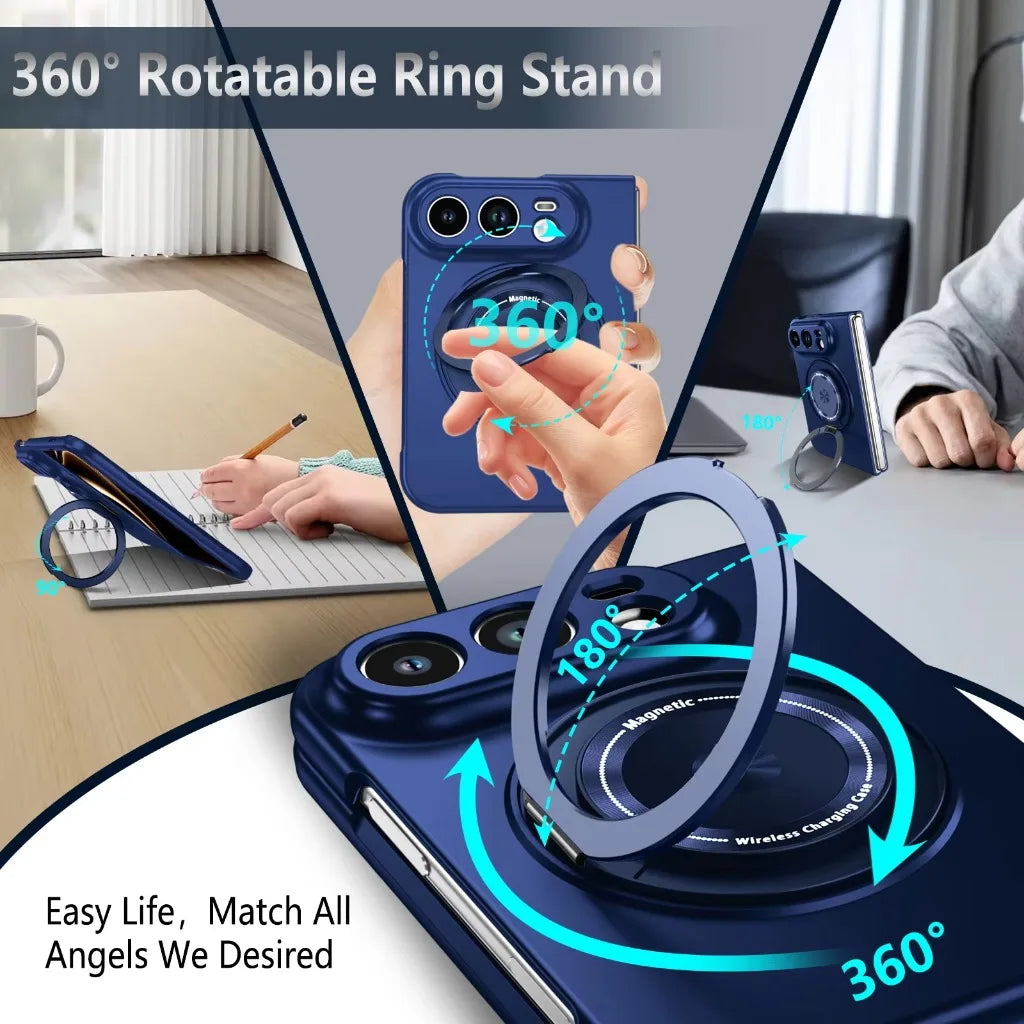 MagSafe Hinge Protection Case with 360° Rotatable Ring Kickstand for iPhone Duo