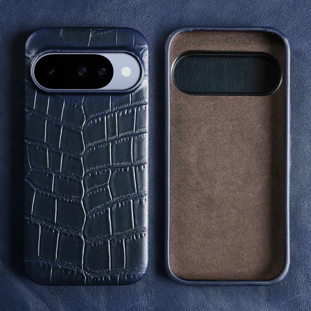 Crocodile-Embossed Leather Camera Protection Case with Raised Lens Ring for Google Pixel 10 Series