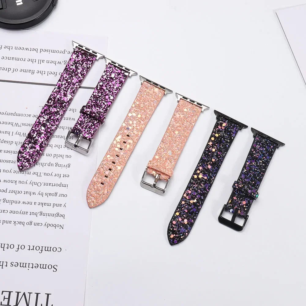 Luxury Shiny Glitter Leather Strap for Apple Watch