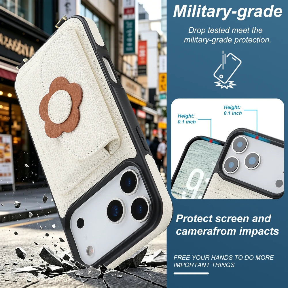 Crossbody Leather Wallet Case with Card Slots and Stand for iPhone 17 Series