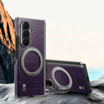 Crocodile-Embossed Leather Kickstand Case with 360° Rotating Ring for Samsung Galaxy Z Fold 6
