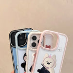 Diamond Glitter Mirror Case with Cartoon Animals for iPhone 15 Series