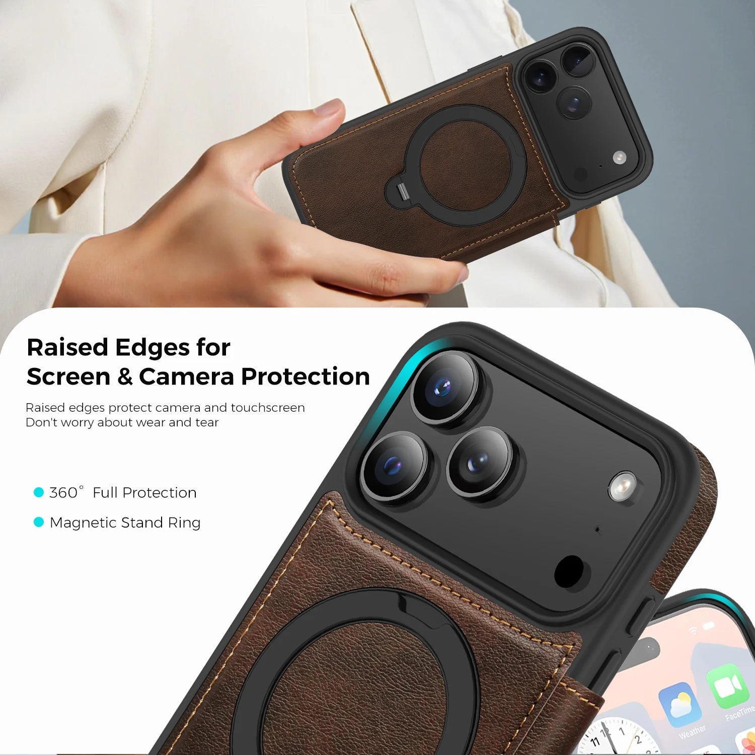 MagSafe Compatible Leather Flip Case for iPhone 17 Series