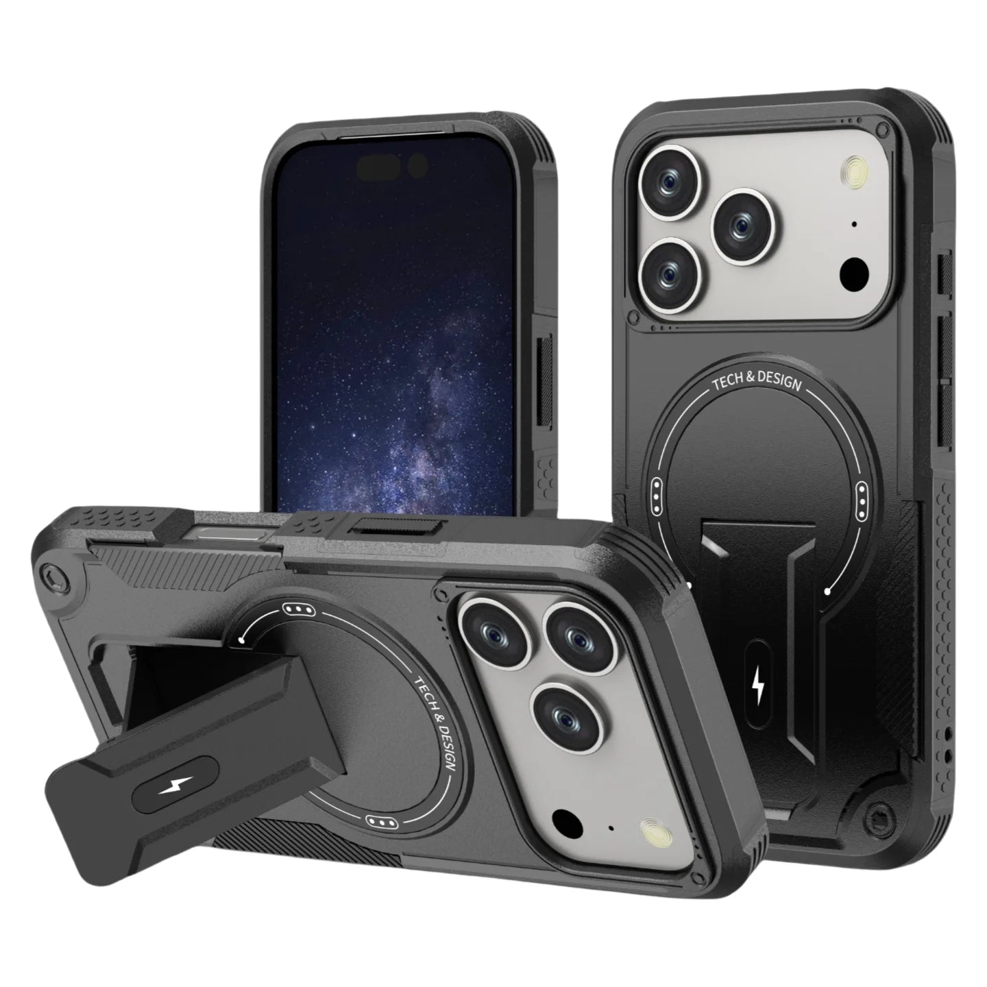 Dual-Layer Armor Kickstand Case with Textured Grip for iPhone 18 Series
