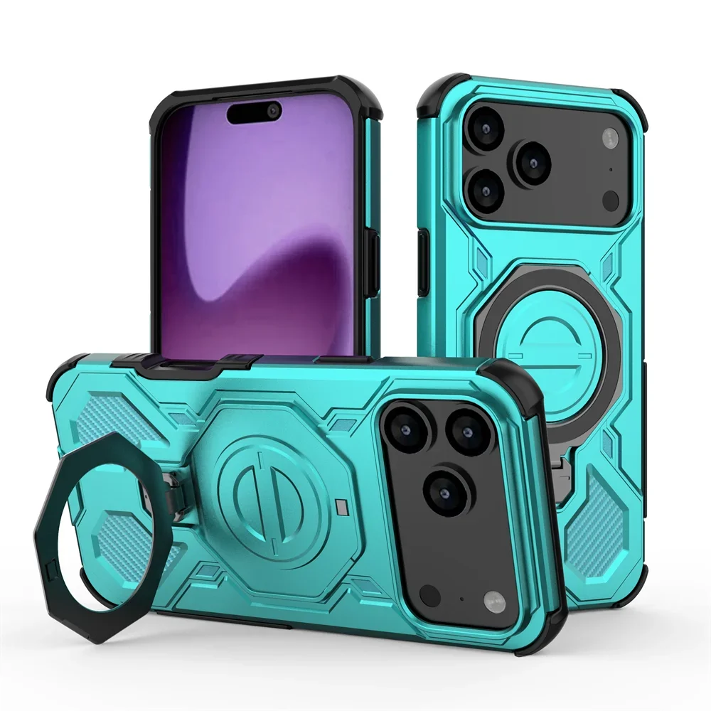 Heavy-Duty Magnetic Armor Case with Ring Kickstand for iPhone 17 Series
