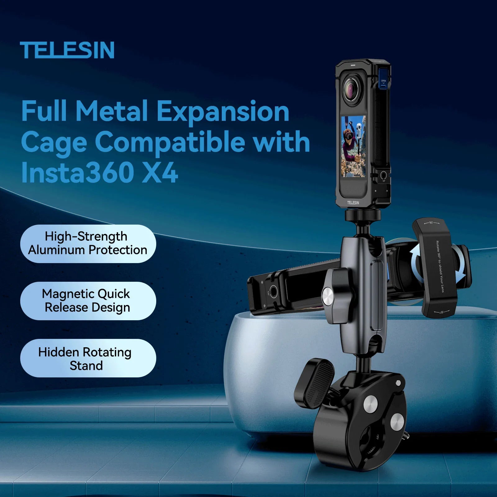 TELESIN Protective Aluminium Alloy Frame Case for Insta360 X4