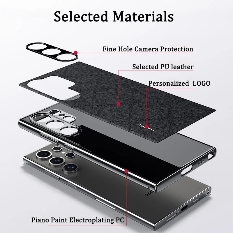 Plaid Grid Leather PU Case with Plating Lens for Samsung Galaxy S24 Series