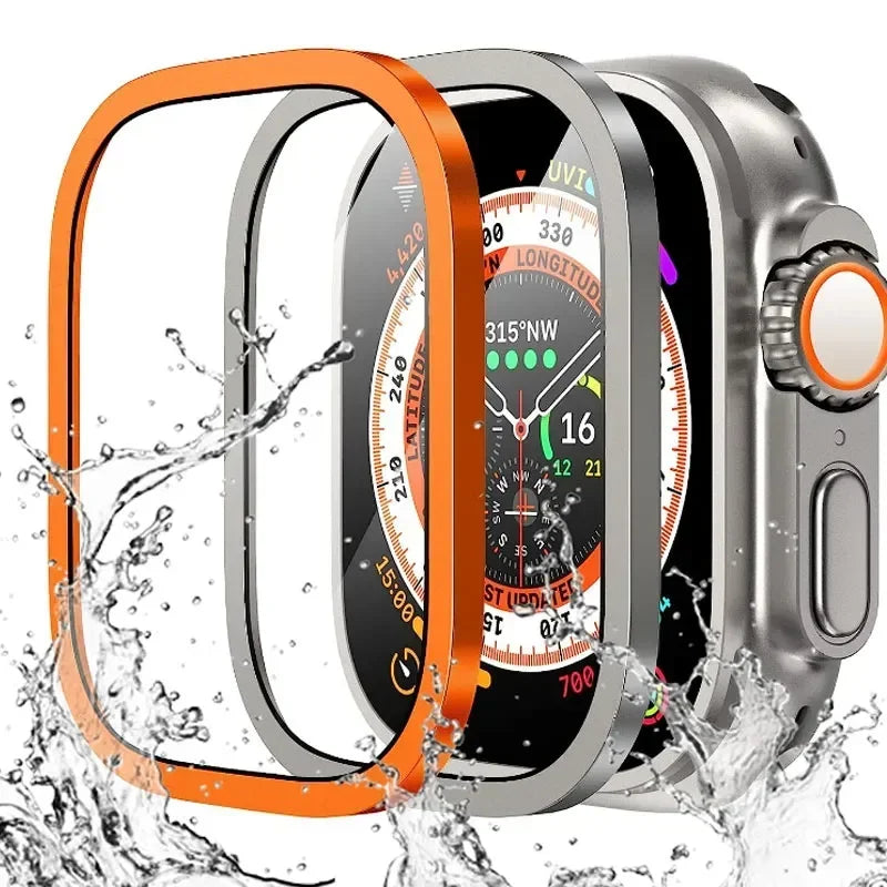 Tempered Glass Screen Protector with Metal Bumper and Aluminum Alloy Bezel for Apple Watch Ultra