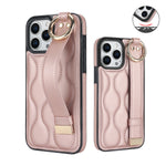 Shockproof Leather Phone Case with Wrist Strap & Ring for iPhone 15 Series