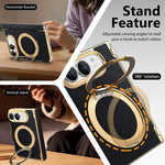 Fabric Leather Rotating Ring Holder Case with Electroplated Accents for iPhone Duo