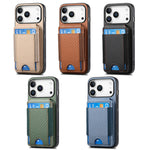 Carbon Fiber Design Vertical Flip Phone Holder Wallet Case for iPhone 17 Series