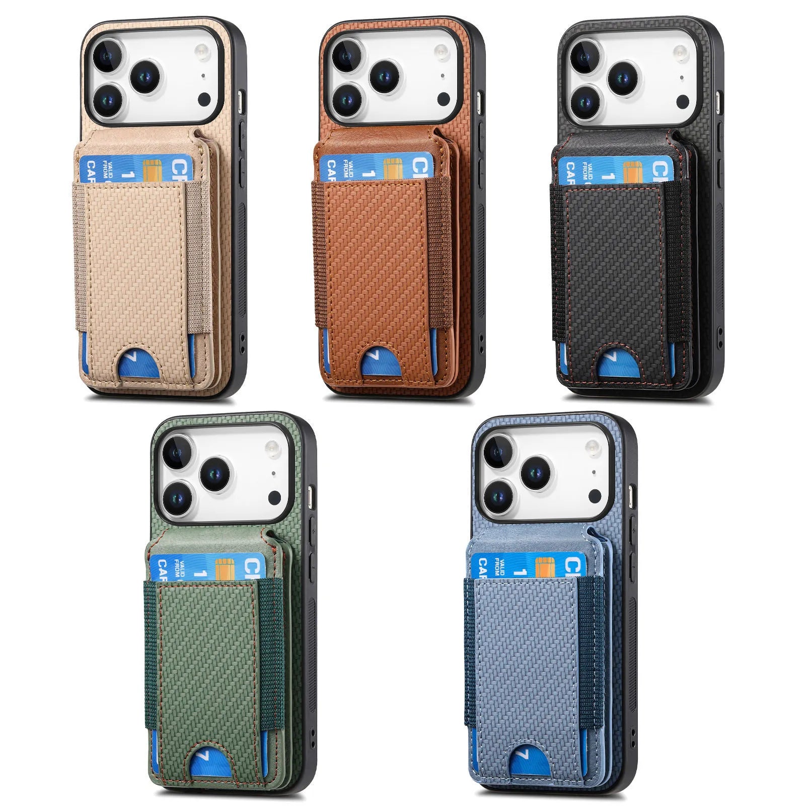 Carbon Fiber Design Vertical Flip Phone Holder Wallet Case for iPhone 17 Series
