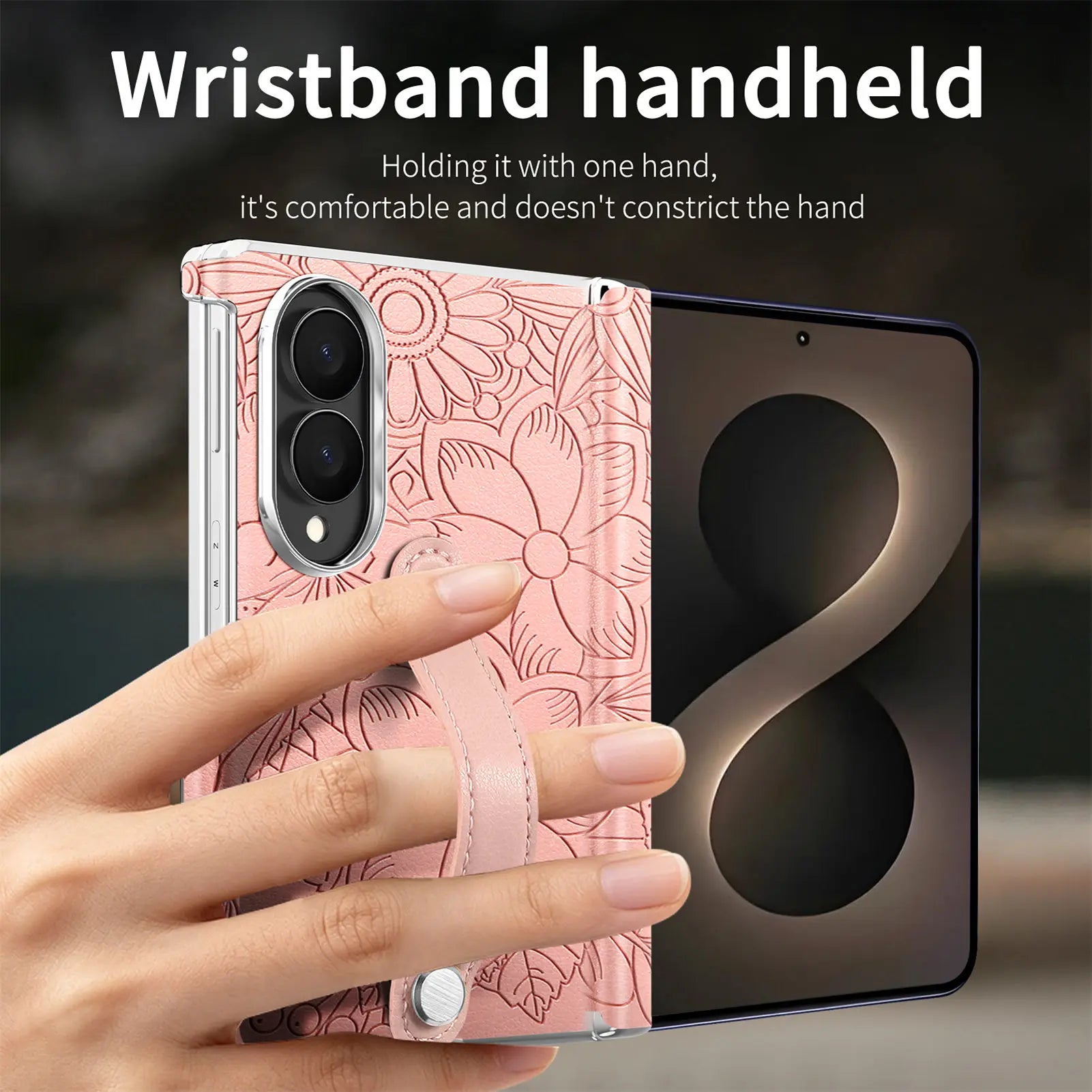 Fashion Embossed Leather Case with Wrist Strap for Samsung Galaxy Z Fold 8