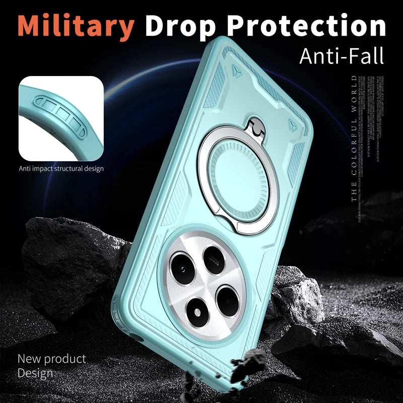 Dropproof Magnetic Case with Rotatable Ring Stand for Xiaomi Redmi 14C