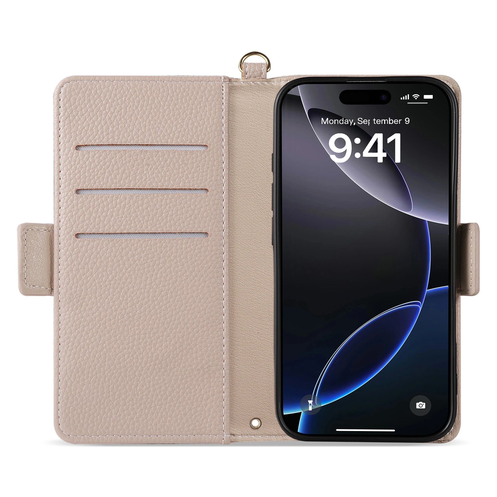 Flower Leather Wallet Case with Card Holder & Strap for iPhone 15 Series