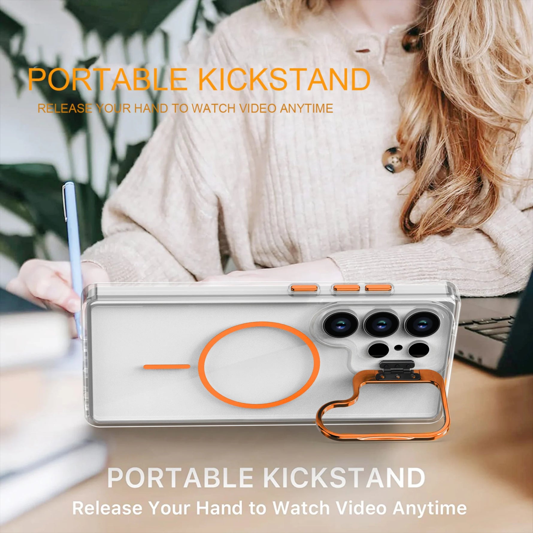 Crystal Clear Magnetic Case with Camera Bracket Stand for Samsung Galaxy S25 Series