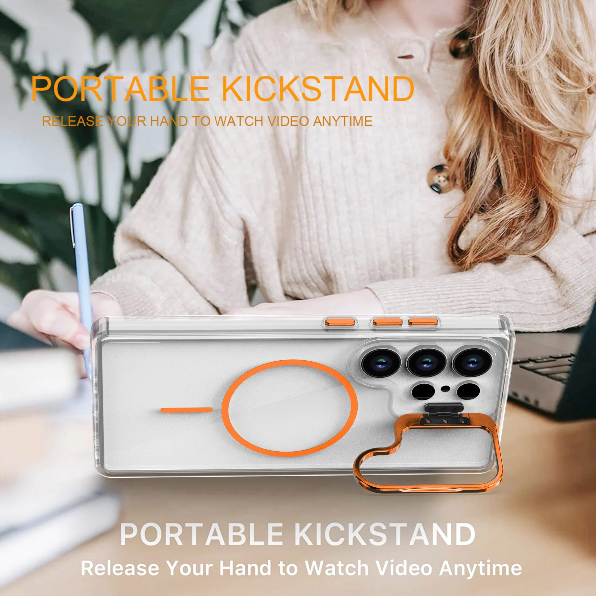 Crystal Clear Magnetic Case with Camera Bracket Stand for Samsung Galaxy S25 Series