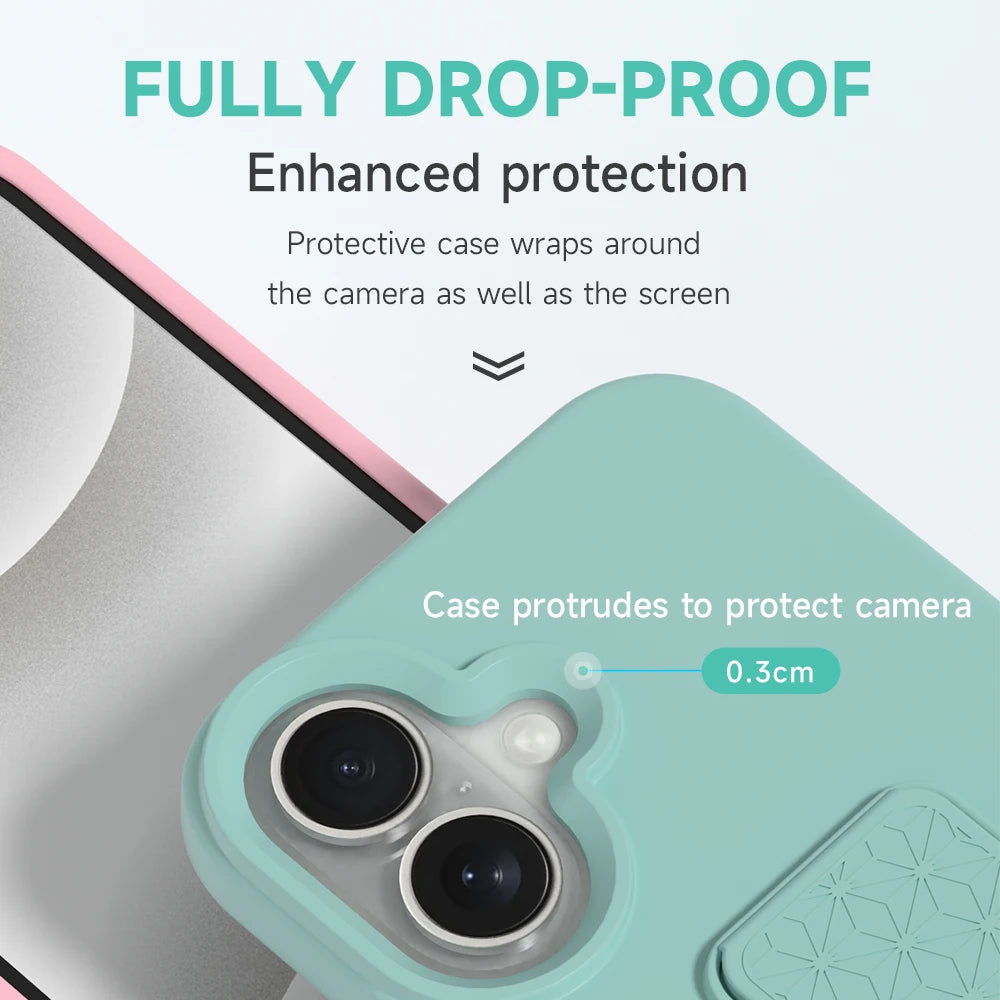 iPhone 16 Series Solid Color Bumper Case with Folding Stand Holder