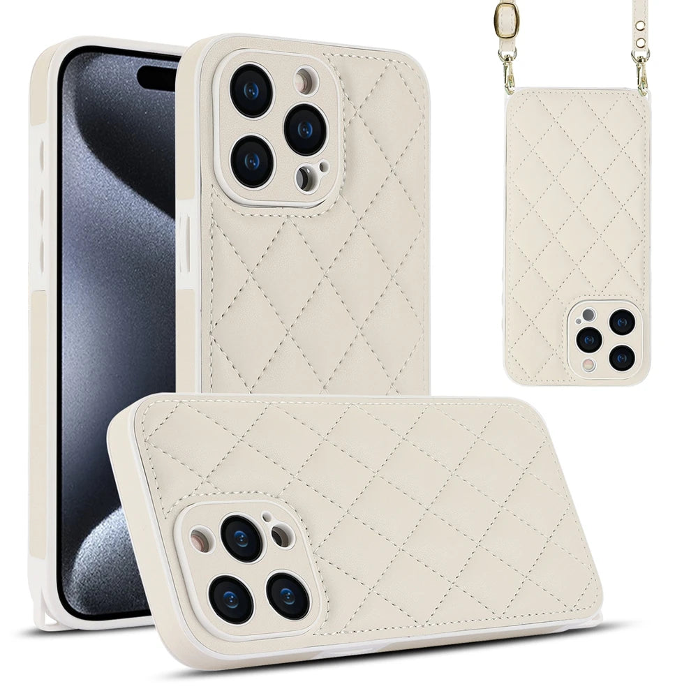 iPhone 15 Series Leather Crossbody Phone Case