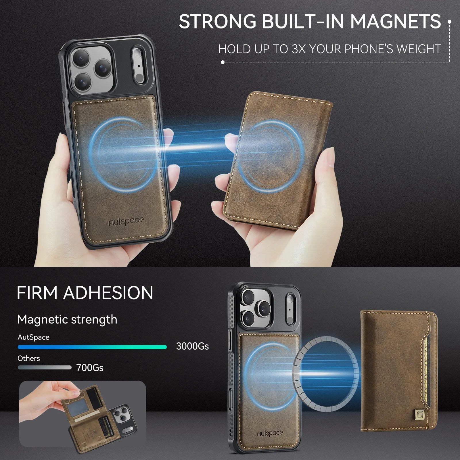 iPhone 17 Series Leather Case with Removable Card Holder